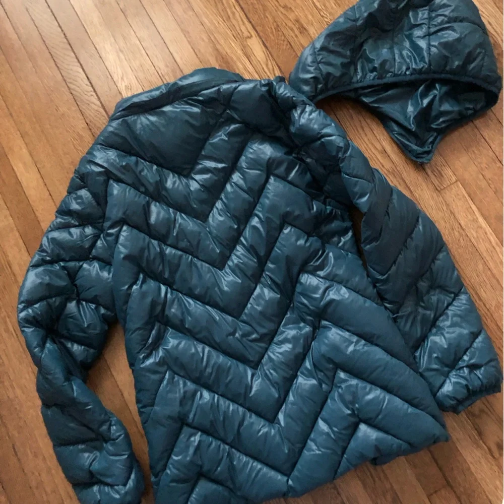 LONDON FOG Light weight packable down coat womens medium teal removable hood - Picture 7 of 9